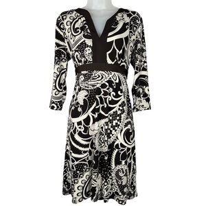 Ann Taylor Brown Cream Paisley Pattern Stretch No-Iron Y2K Knee Length Dress 8P